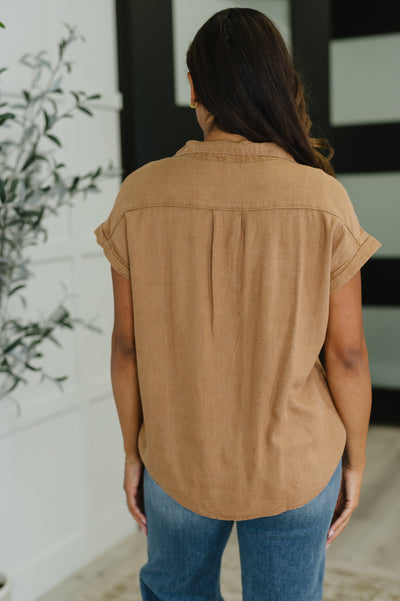 Cloud Nine to Five Button Down Blouse in Deep Camel-Womens-Ave Shops-Market Street Nest, Fashionable Clothing, Shoes and Home Décor Located in Mabank, TX