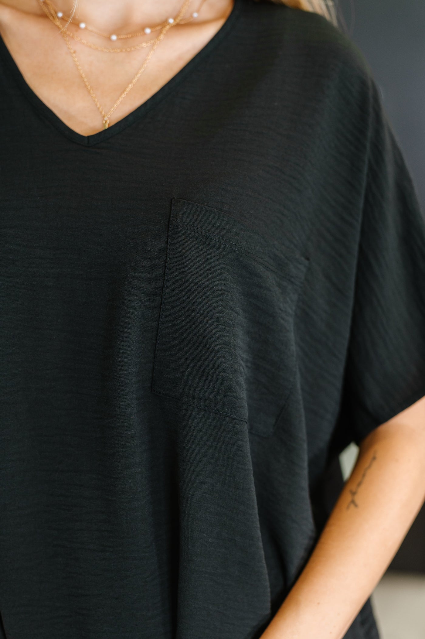 Coastal Ease V-Neck Top in Black-Womens-Ave Shops-Market Street Nest, Fashionable Clothing, Shoes and Home Décor Located in Mabank, TX