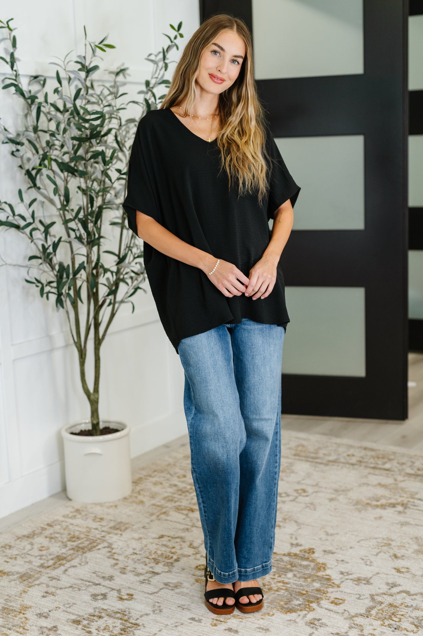 Coastal Ease V-Neck Top in Black-Womens-Ave Shops-Market Street Nest, Fashionable Clothing, Shoes and Home Décor Located in Mabank, TX