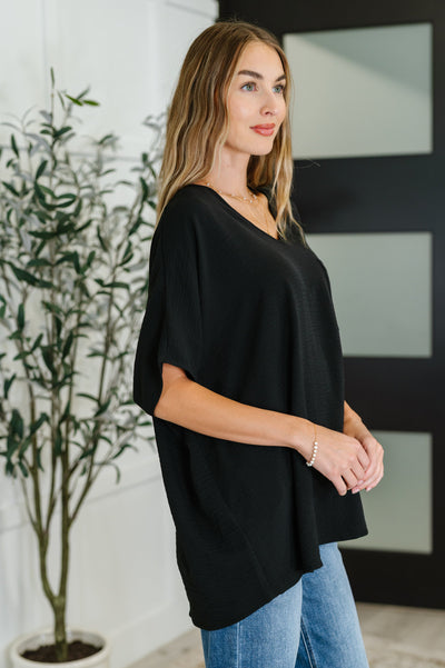 Coastal Ease V-Neck Top in Black-Womens-Ave Shops-Market Street Nest, Fashionable Clothing, Shoes and Home Décor Located in Mabank, TX