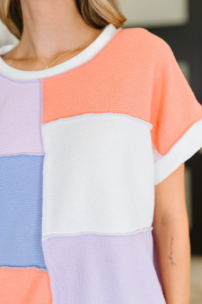 Contrast Club Color Block Top in Lilac, Orange and Denim-Womens-Ave Shops-Market Street Nest, Fashionable Clothing, Shoes and Home Décor Located in Mabank, TX