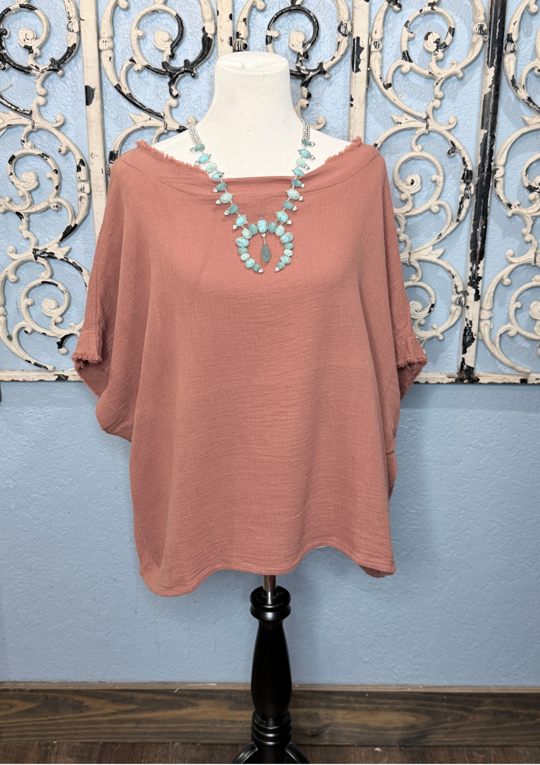 Cotton Gauze Raw Edge Poncho Top - Maple-08-Tops-BEFORE YOU COLLECTION-Market Street Nest, Fashionable Clothing, Shoes and Home Décor Located in Mabank, TX