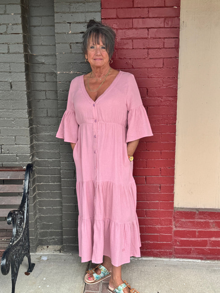 Cotton Gauze Tiered Button Up Midi Dress-10-Dresses, Rompers &amp; Sets-BEFORE YOU COLLECTION-Market Street Nest, Fashionable Clothing, Shoes and Home Décor Located in Mabank, TX