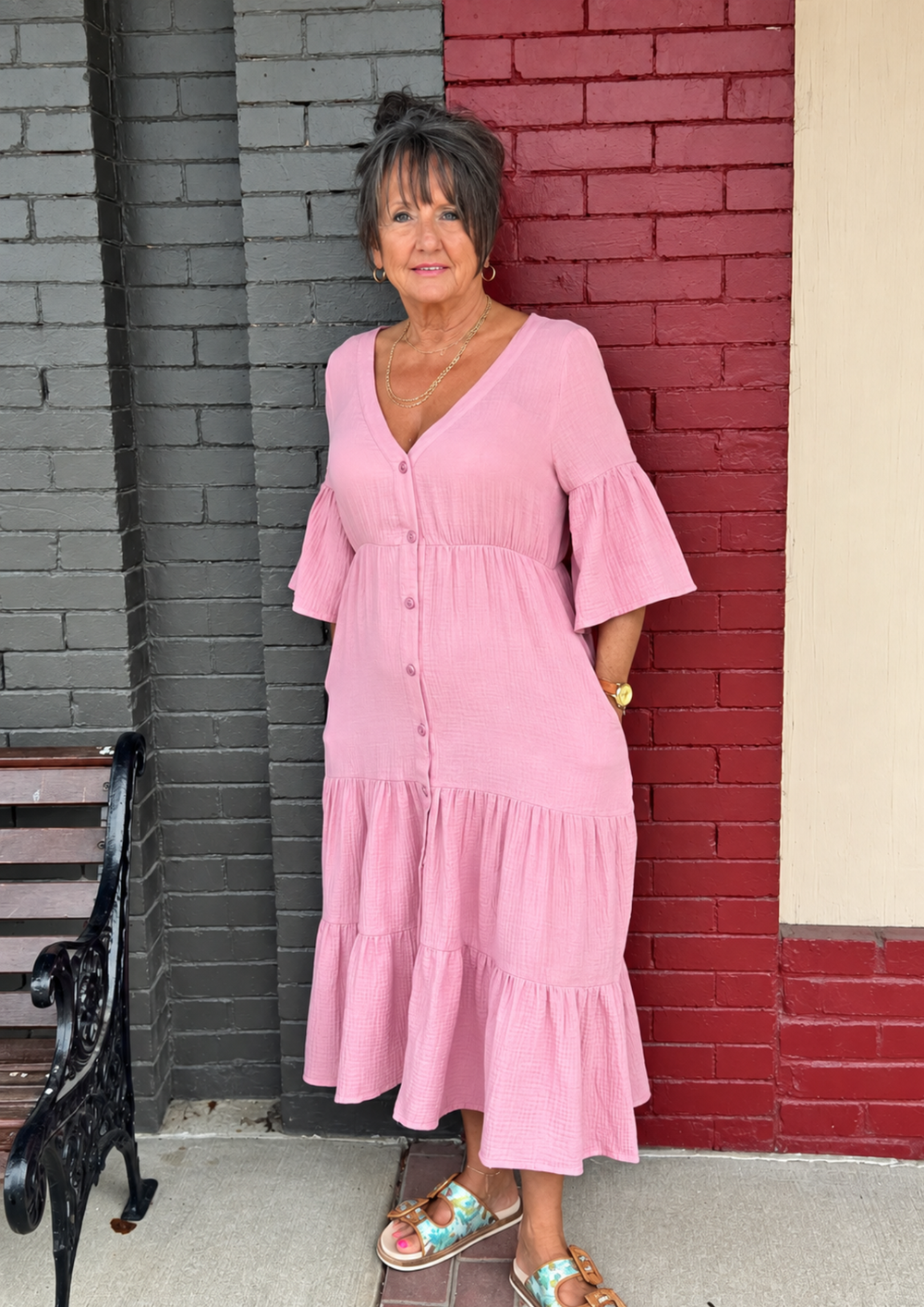 Cotton Gauze Tiered Button Up Midi Dress-10-Dresses, Rompers & Sets-BEFORE YOU COLLECTION-Market Street Nest, Fashionable Clothing, Shoes and Home Décor Located in Mabank, TX
