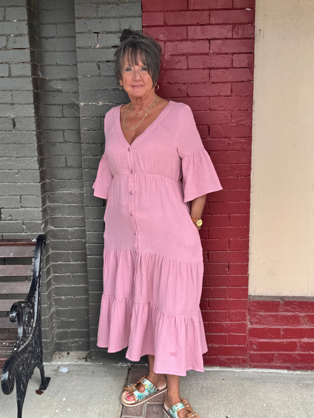 Cotton Gauze Tiered Button Up Midi Dress-10-Dresses, Rompers &amp; Sets-BEFORE YOU COLLECTION-Market Street Nest, Fashionable Clothing, Shoes and Home Décor Located in Mabank, TX