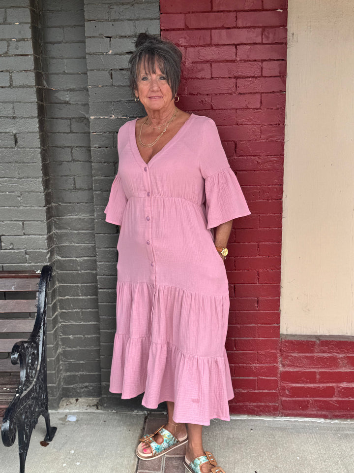 Cotton Gauze Tiered Button Up Midi Dress-10-Dresses, Rompers &amp; Sets-BEFORE YOU COLLECTION-Market Street Nest, Fashionable Clothing, Shoes and Home Décor Located in Mabank, TX