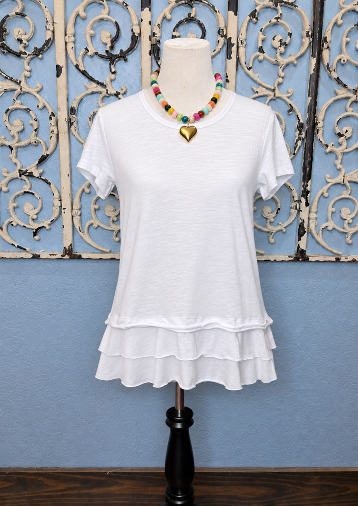 Cotton Slub Round Neck Ruffled Bottom Top-08-Tops-BEFORE YOU COLLECTION-Market Street Nest, Fashionable Clothing, Shoes and Home Décor Located in Mabank, TX