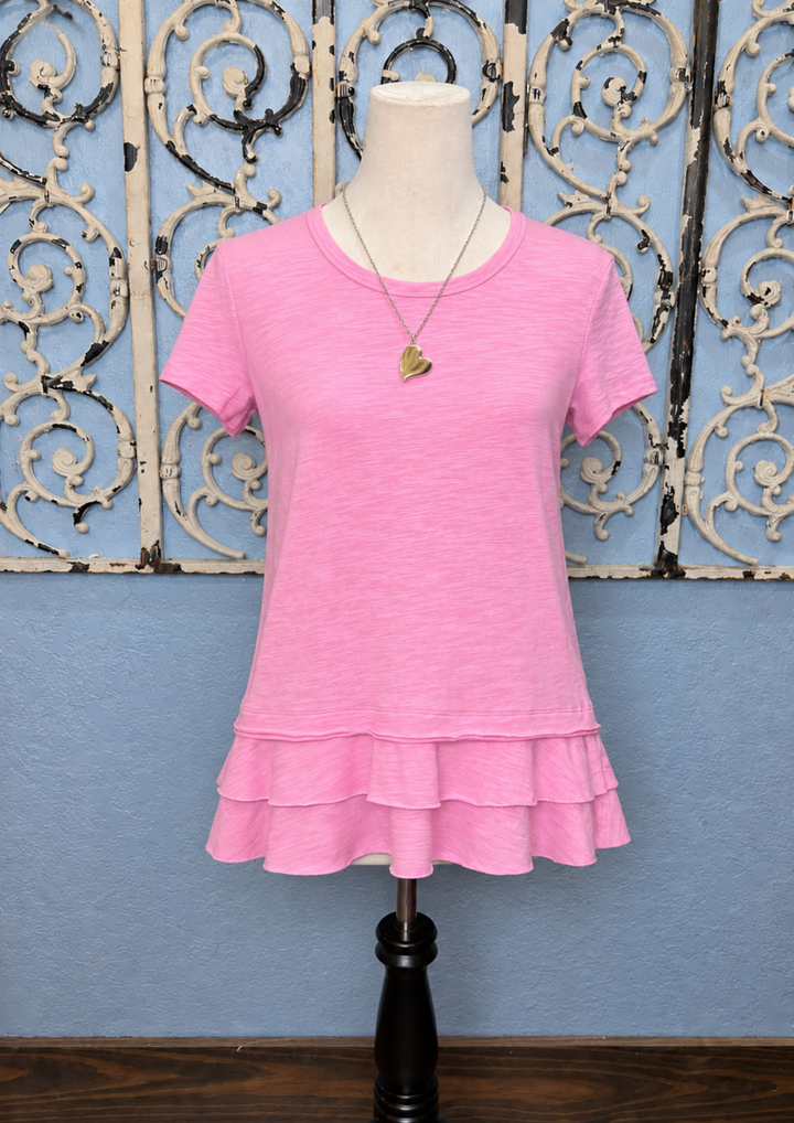 Cotton Slub Round Neck Ruffled Bottom Top-08-Tops-BEFORE YOU COLLECTION-Market Street Nest, Fashionable Clothing, Shoes and Home Décor Located in Mabank, TX