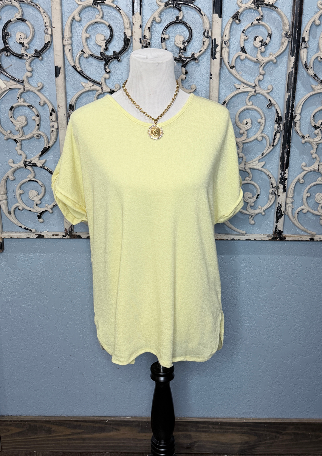 Crepe Hacci S/s Top With Rolled Sleeve - Lemonade-08-Tops-BEFORE YOU COLLECTION-Market Street Nest, Fashionable Clothing, Shoes and Home Décor Located in Mabank, TX