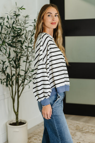 Cute in Comfort Crew Neck Pullover in White, Black and Denim-Womens-Ave Shops-Market Street Nest, Fashionable Clothing, Shoes and Home Décor Located in Mabank, TX