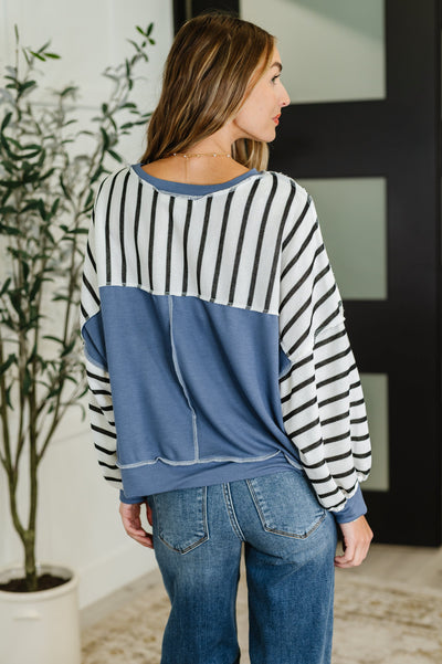 Cute in Comfort Crew Neck Pullover in White, Black and Denim-Womens-Ave Shops-Market Street Nest, Fashionable Clothing, Shoes and Home Décor Located in Mabank, TX