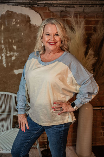 Sunday Morning Contrast Detail Long Sleeve Top in Cream/Cloud-Tops-Before You Collection-Market Street Nest, Fashionable Clothing, Shoes and Home Décor Located in Mabank, TX
