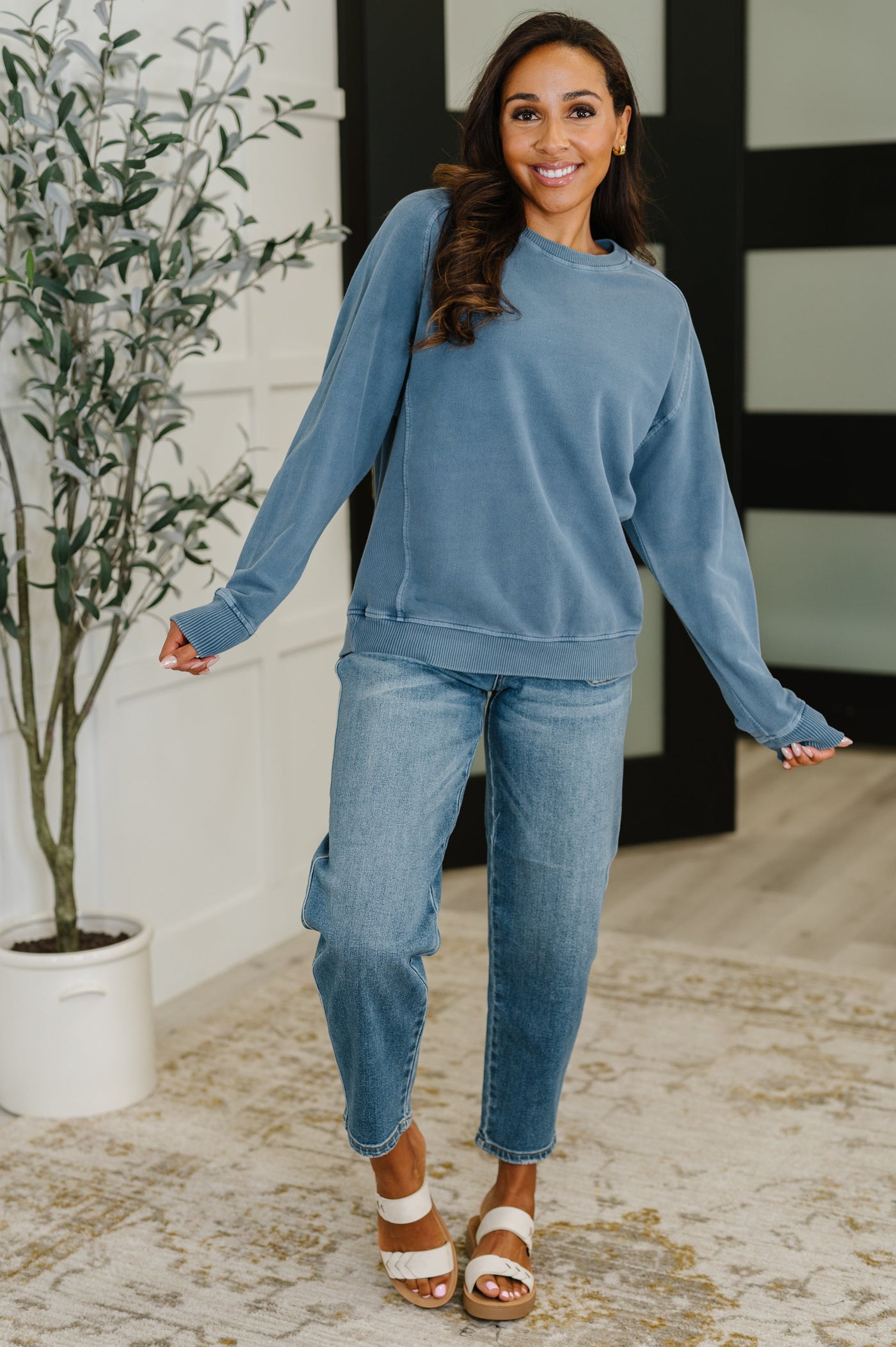 Daily Ease Mineral Wash Pullover in Dusty Blue-Womens-Ave Shops-Market Street Nest, Fashionable Clothing, Shoes and Home Décor Located in Mabank, TX