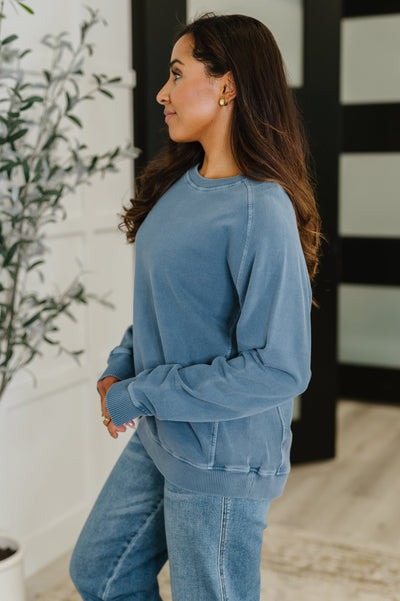 Daily Ease Mineral Wash Pullover in Dusty Blue-Womens-Ave Shops-Market Street Nest, Fashionable Clothing, Shoes and Home Décor Located in Mabank, TX