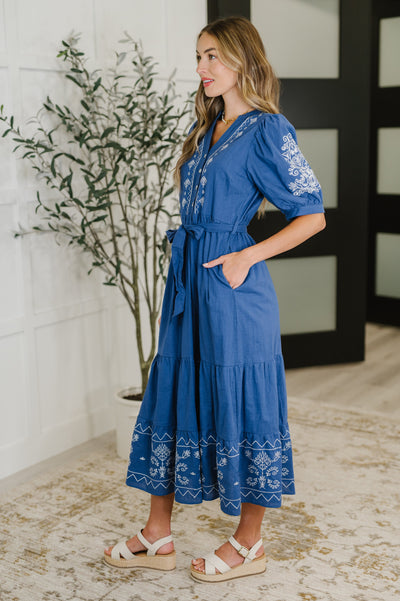 Delicate Devotion Puff Sleeve Dress in Blue-Womens-Ave Shops-Market Street Nest, Fashionable Clothing, Shoes and Home Décor Located in Mabank, TX