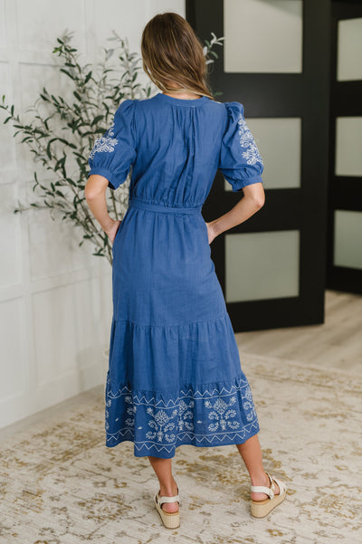 Delicate Devotion Puff Sleeve Dress in Blue-Womens-Ave Shops-Market Street Nest, Fashionable Clothing, Shoes and Home Décor Located in Mabank, TX