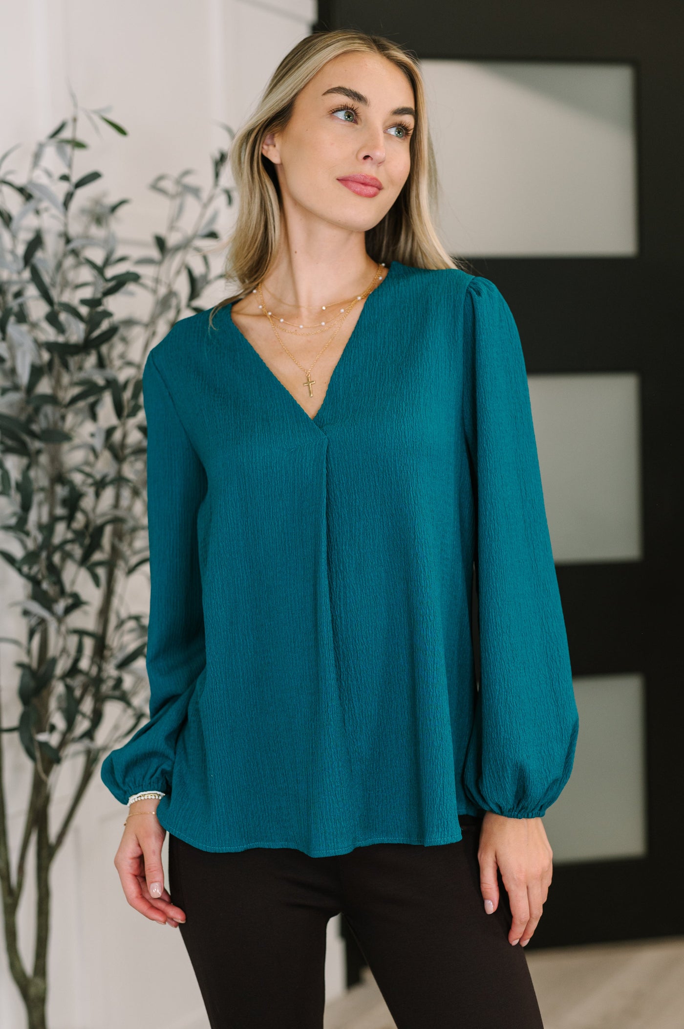 Desk to Dinner V-Neck Balloon Sleeve Blouse-Womens-Ave Shops-Market Street Nest, Fashionable Clothing, Shoes and Home Décor Located in Mabank, TX