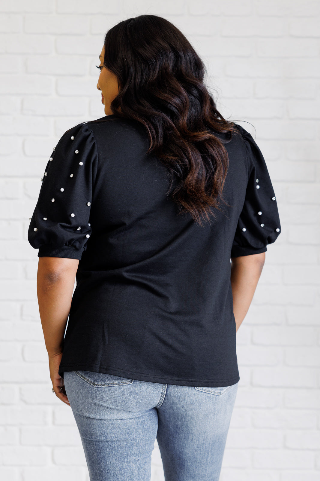 Diamonds and Pearls Puff Sleeve Top in Black-Tops-Ave Shops-Market Street Nest, Fashionable Clothing, Shoes and Home Décor Located in Mabank, TX