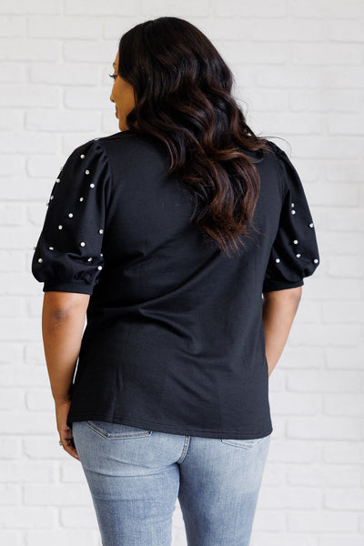 Diamonds and Pearls Puff Sleeve Top in Black-Tops-Ave Shops-Market Street Nest, Fashionable Clothing, Shoes and Home Décor Located in Mabank, TX