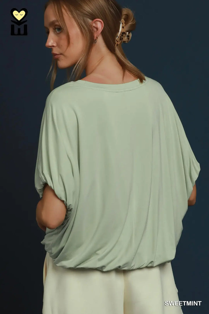 Double Lined Bubble Sleeve &amp; Hem Top - Sweet Home Mohme-08-Tops-Umgee USA Inc-Market Street Nest, Fashionable Clothing, Shoes and Home Décor Located in Mabank, TX