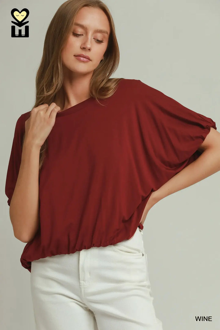 Double Lined Bubble Sleeve &amp; Hem Top - Wine-08-Tops-Umgee USA Inc-Market Street Nest, Fashionable Clothing, Shoes and Home Décor Located in Mabank, TX