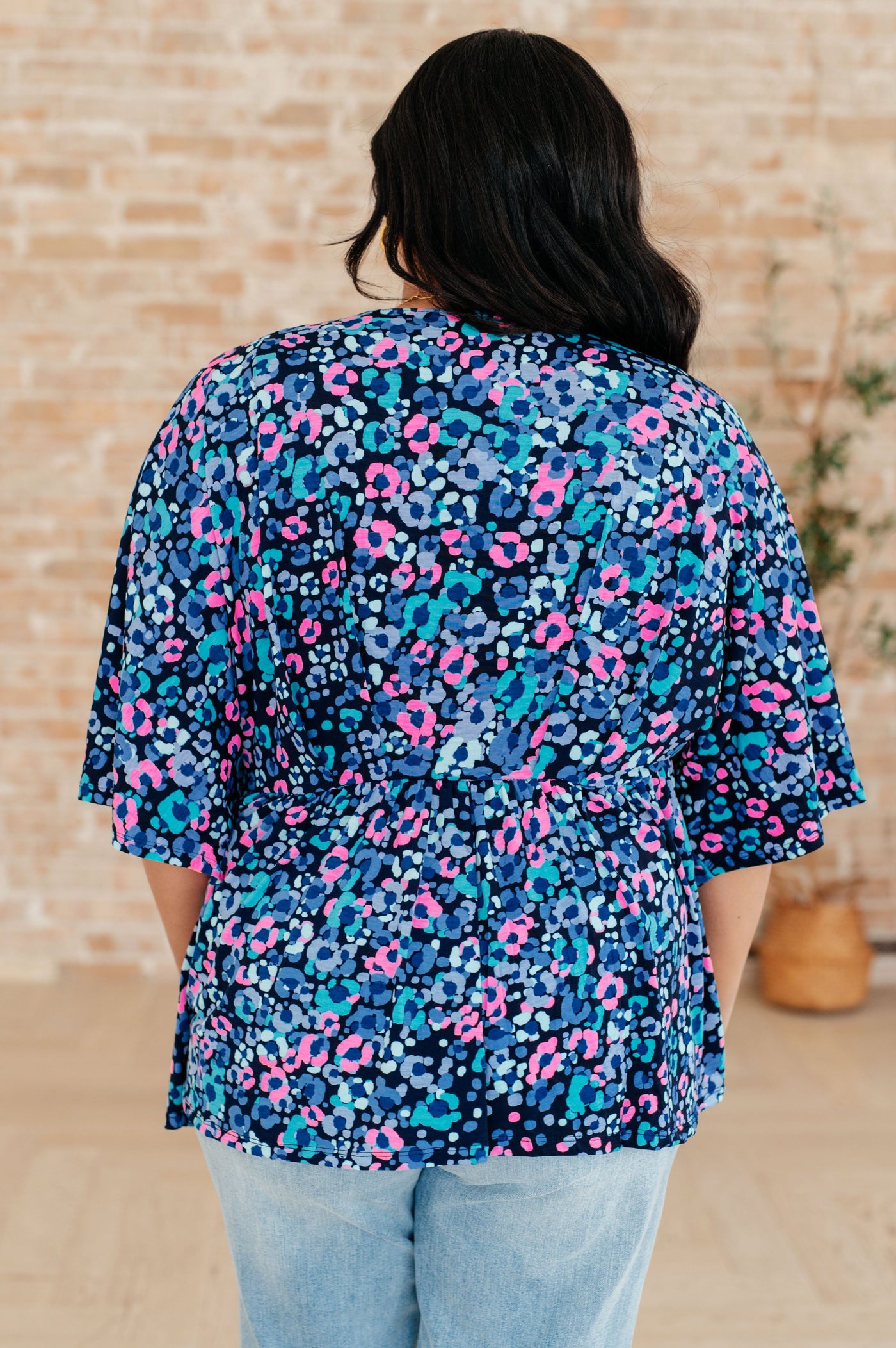 Dreamer Peplum Top in Navy and Lavender Animal Print-Tops-Ave Shops-Market Street Nest, Fashionable Clothing, Shoes and Home Décor Located in Mabank, TX