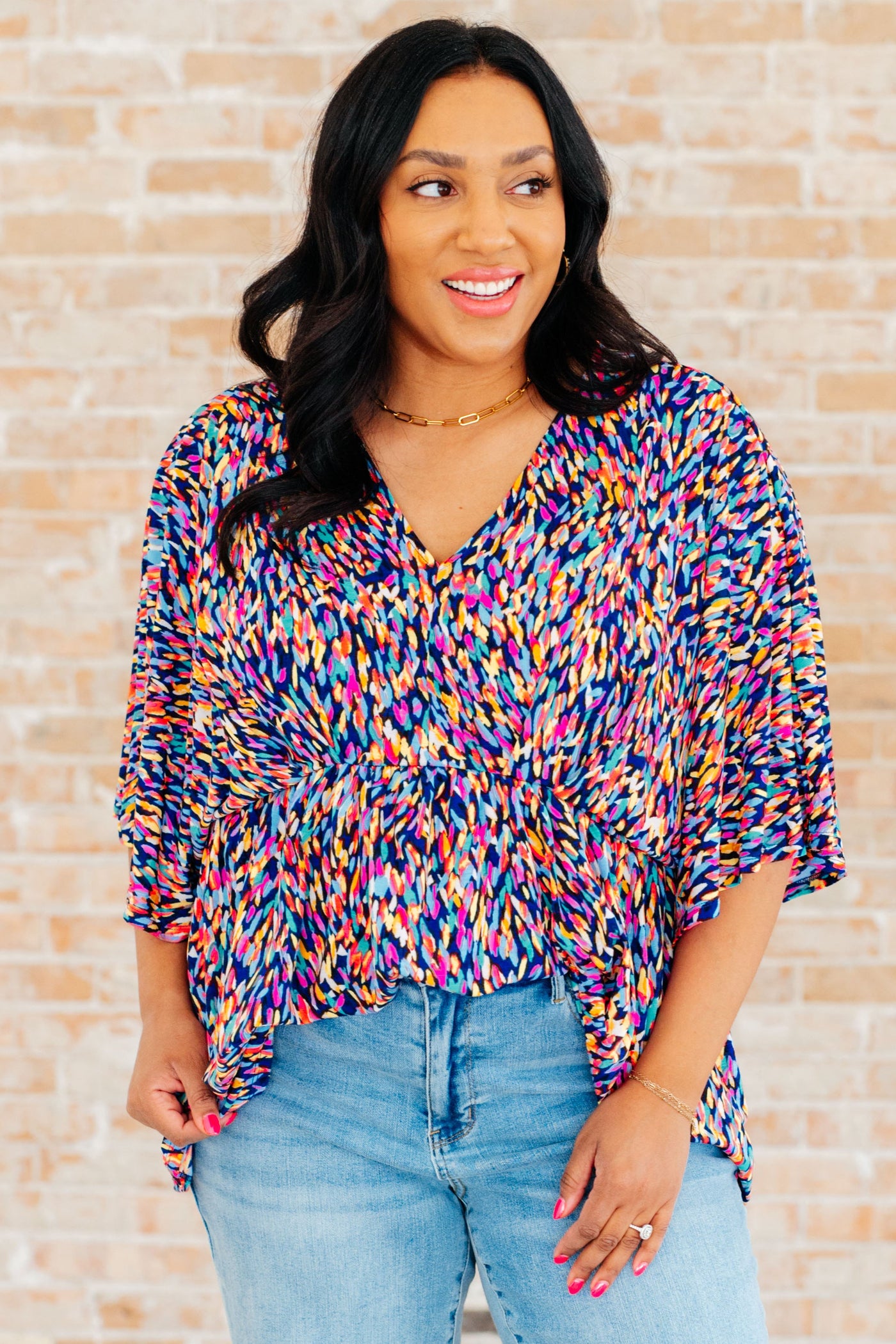 Dreamer Peplum Top in Painted Royal Multi-Tops-Ave Shops-Market Street Nest, Fashionable Clothing, Shoes and Home Décor Located in Mabank, TX