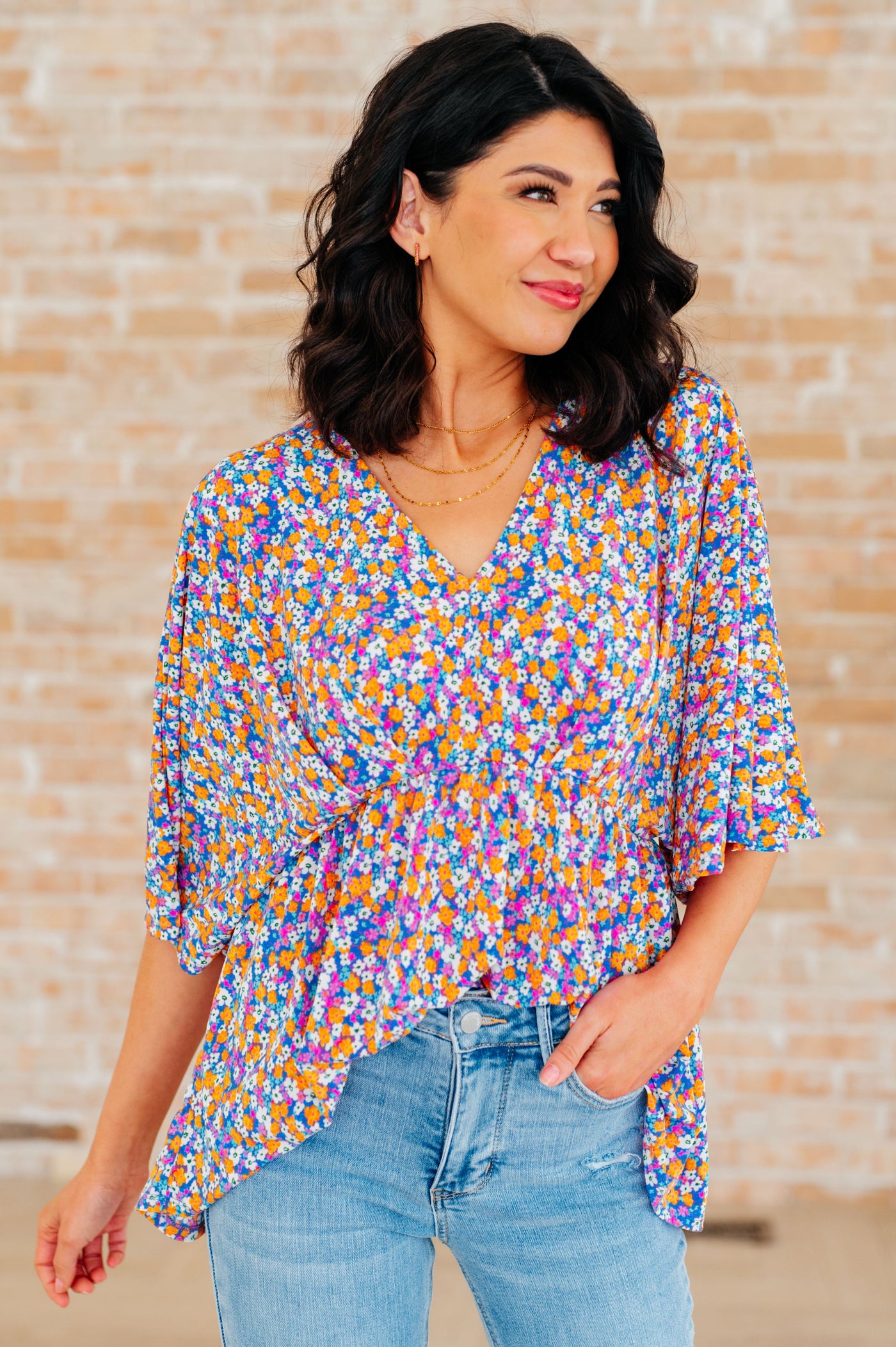 Dreamer Peplum Top in Purple Retro Ditsy Floral-Tops-Ave Shops-Market Street Nest, Fashionable Clothing, Shoes and Home Décor Located in Mabank, TX