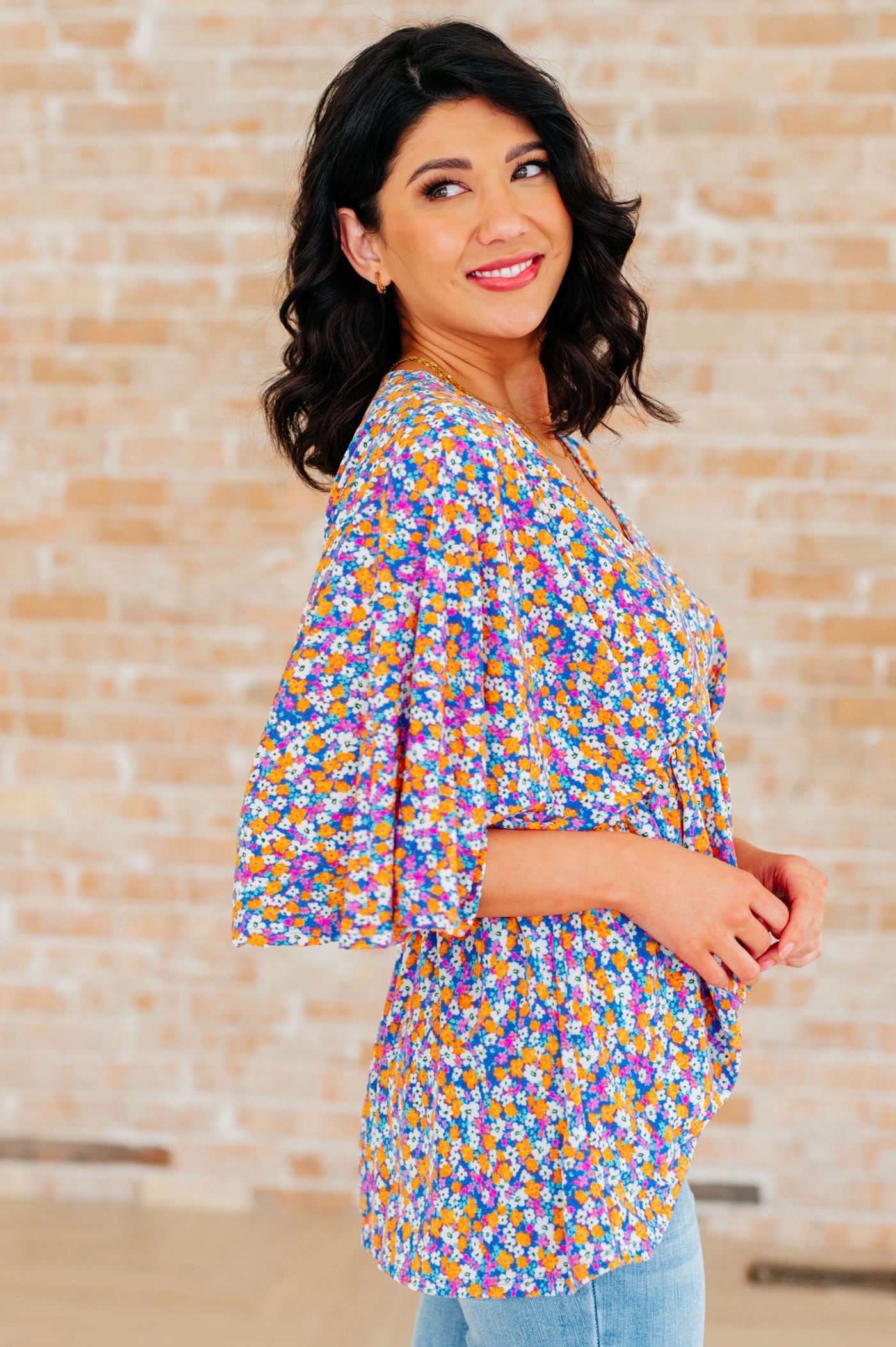 Dreamer Peplum Top in Purple Retro Ditsy Floral-Tops-Ave Shops-Market Street Nest, Fashionable Clothing, Shoes and Home Décor Located in Mabank, TX