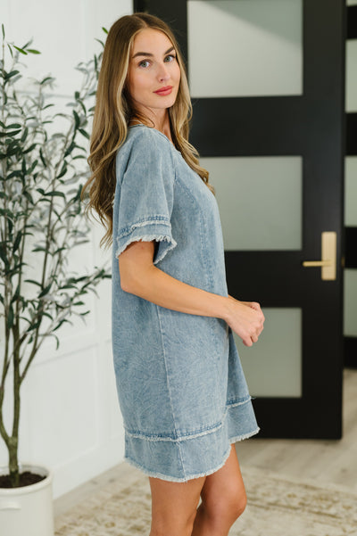 Dressed & Obsessed Chambray T-Shirt Dress in Indigo-Womens-Ave Shops-Market Street Nest, Fashionable Clothing, Shoes and Home Décor Located in Mabank, TX