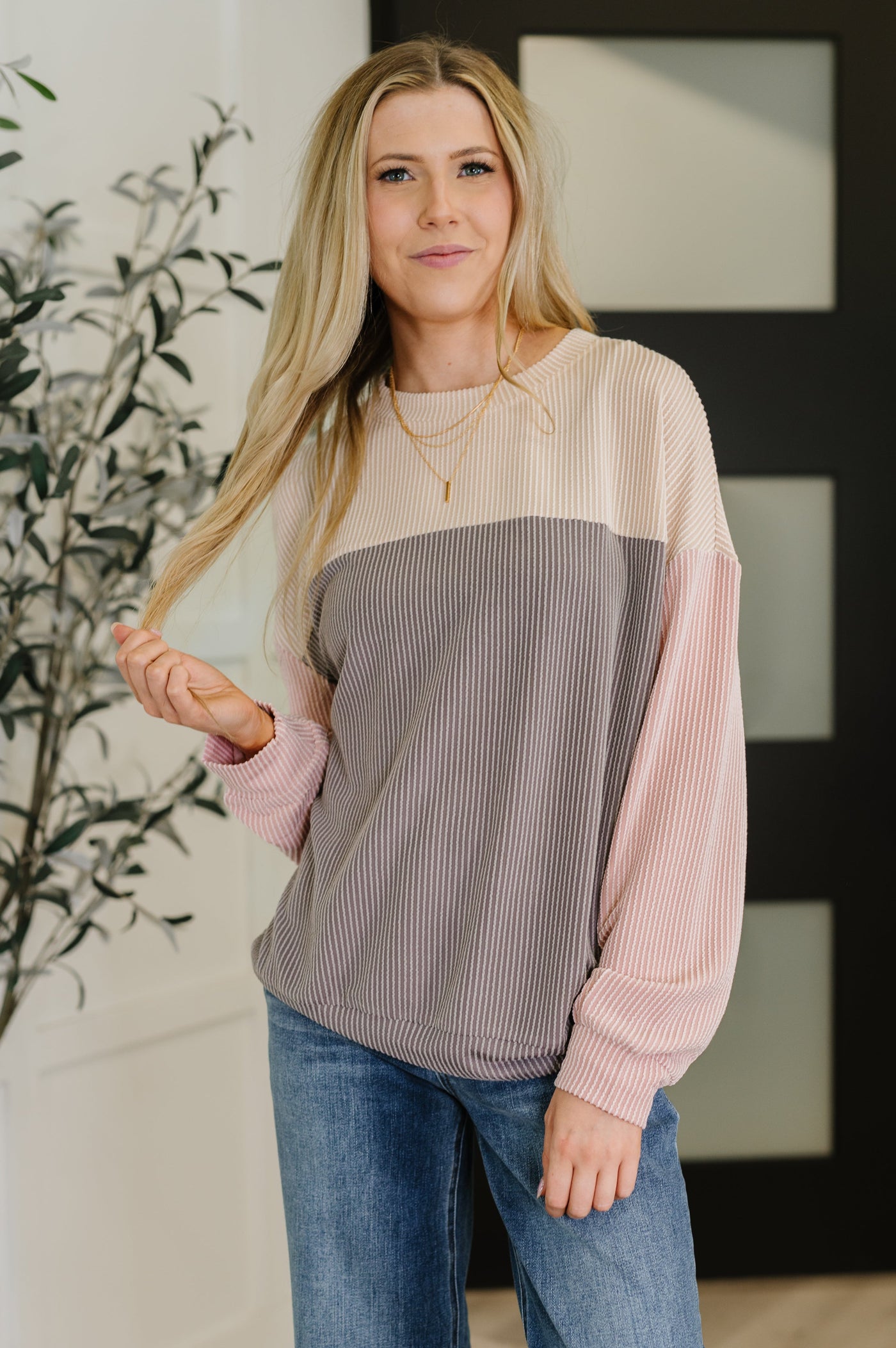 Dual Tones Cable Ribbed Knit Sweater-Womens-Ave Shops-Market Street Nest, Fashionable Clothing, Shoes and Home Décor Located in Mabank, TX