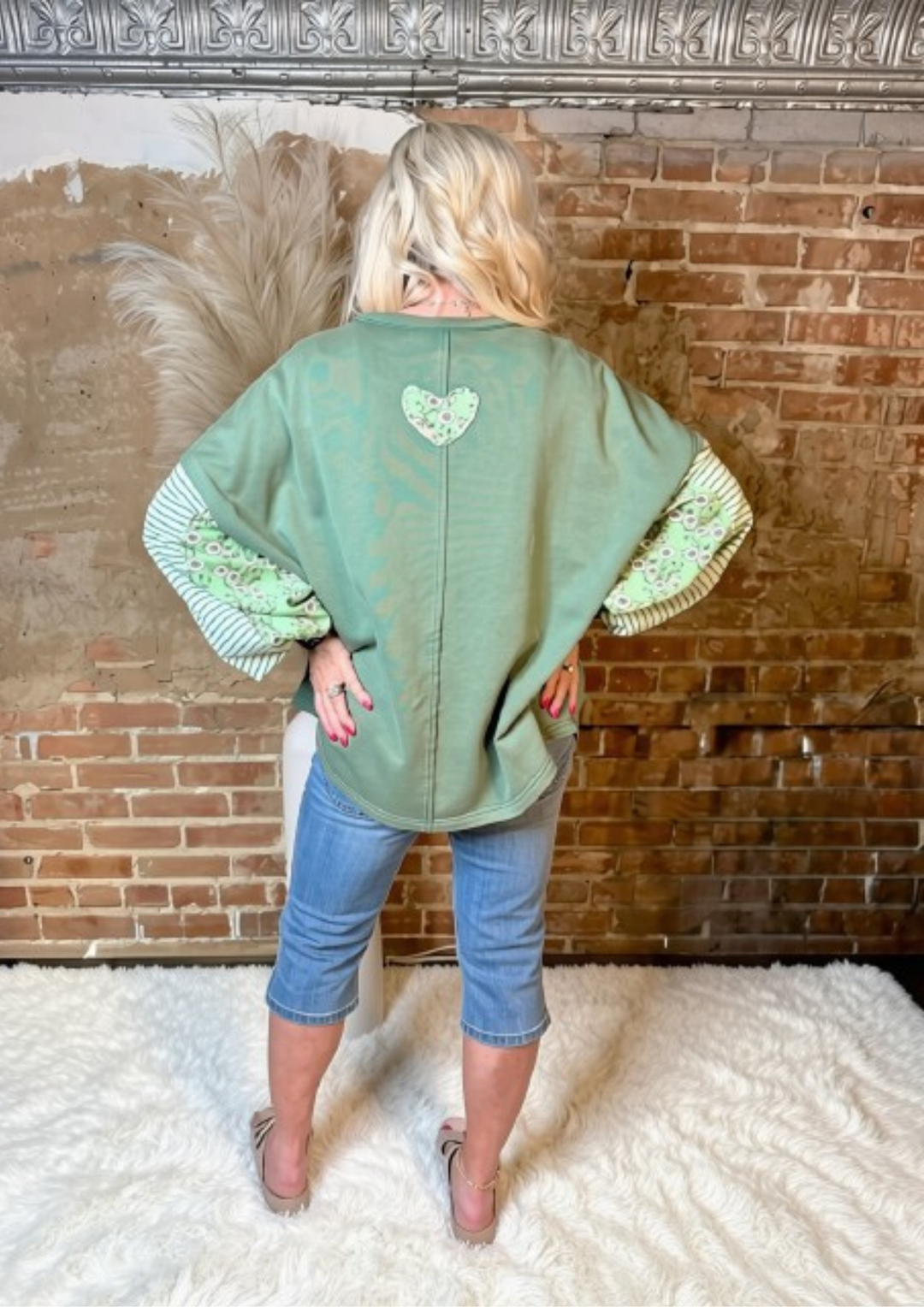 Easel Juniper Green Mixed Pattern Mineral Wash Top-08-Tops-EASEL-Market Street Nest, Fashionable Clothing, Shoes and Home Décor Located in Mabank, TX