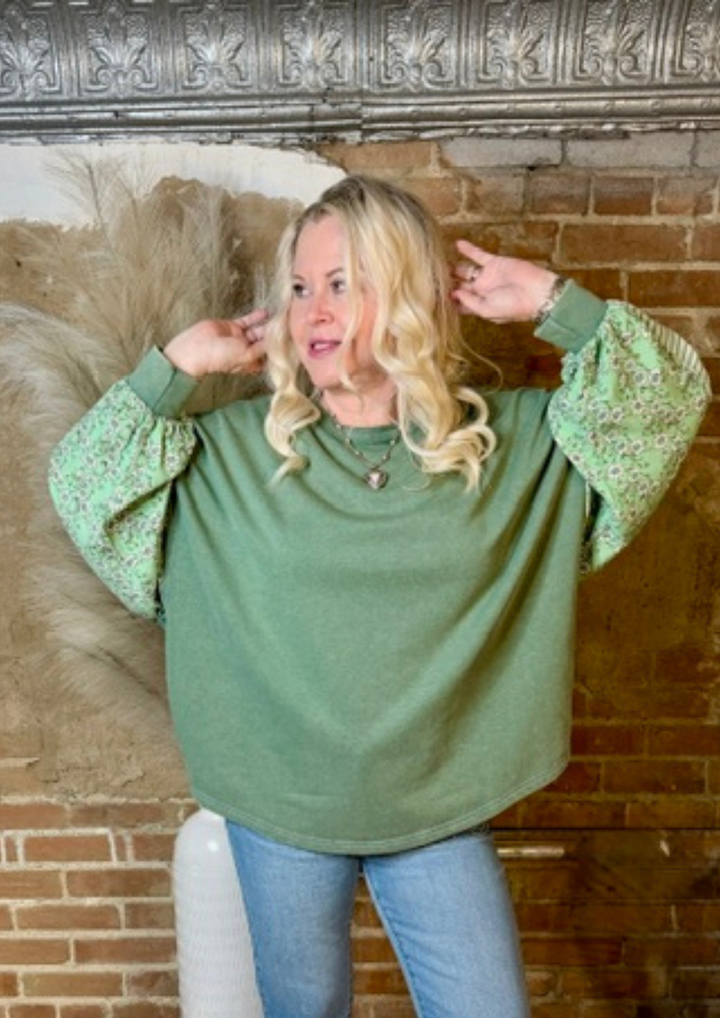 Easel Juniper Green Mixed Pattern Mineral Wash Top-08-Tops-EASEL-Market Street Nest, Fashionable Clothing, Shoes and Home Décor Located in Mabank, TX