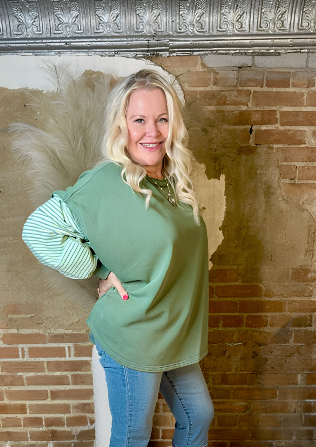 Easel Juniper Green Mixed Pattern Mineral Wash Top-08-Tops-EASEL-Market Street Nest, Fashionable Clothing, Shoes and Home Décor Located in Mabank, TX
