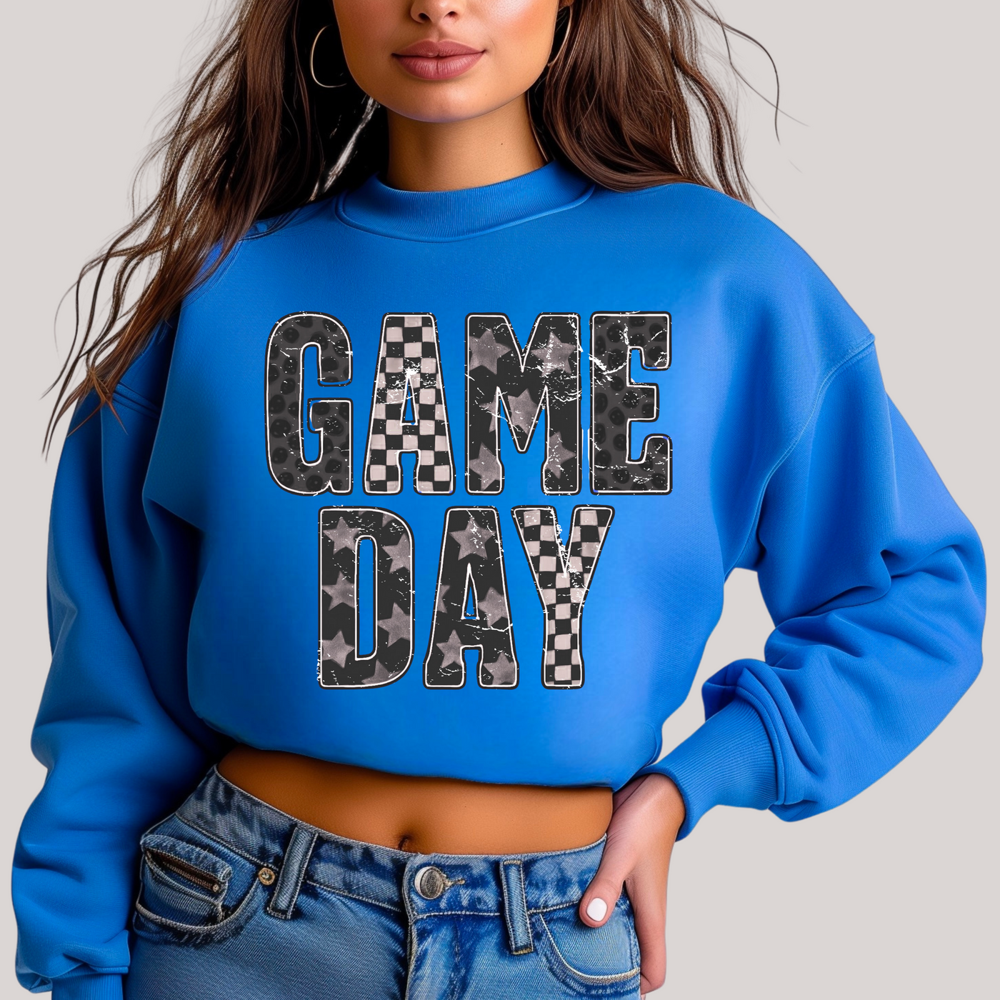 Edgy Gameday in Blue Sweatshirt-Womens-Ave Shops-Market Street Nest, Fashionable Clothing, Shoes and Home Décor Located in Mabank, TX