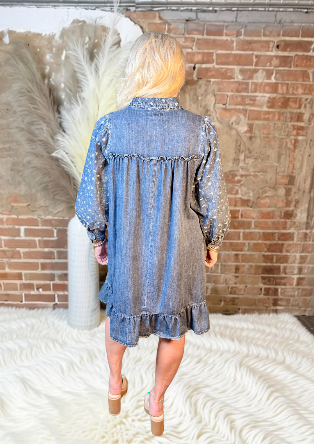 Embroidered Washed Denim Dress-10-Dresses, Rompers &amp; Sets-EASEL-Market Street Nest, Fashionable Clothing, Shoes and Home Décor Located in Mabank, TX