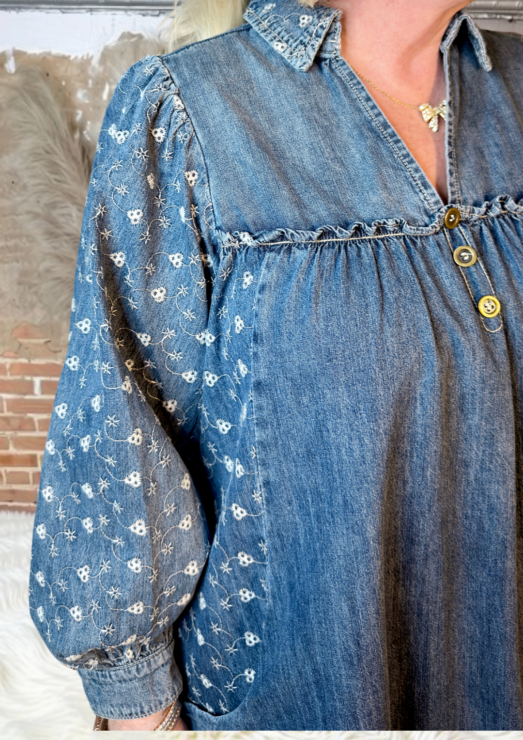 Embroidered Washed Denim Dress-10-Dresses, Rompers &amp; Sets-EASEL-Market Street Nest, Fashionable Clothing, Shoes and Home Décor Located in Mabank, TX