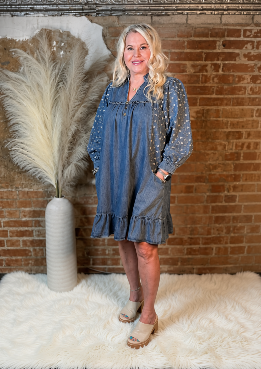 Embroidered Washed Denim Dress-10-Dresses, Rompers &amp; Sets-EASEL-Market Street Nest, Fashionable Clothing, Shoes and Home Décor Located in Mabank, TX