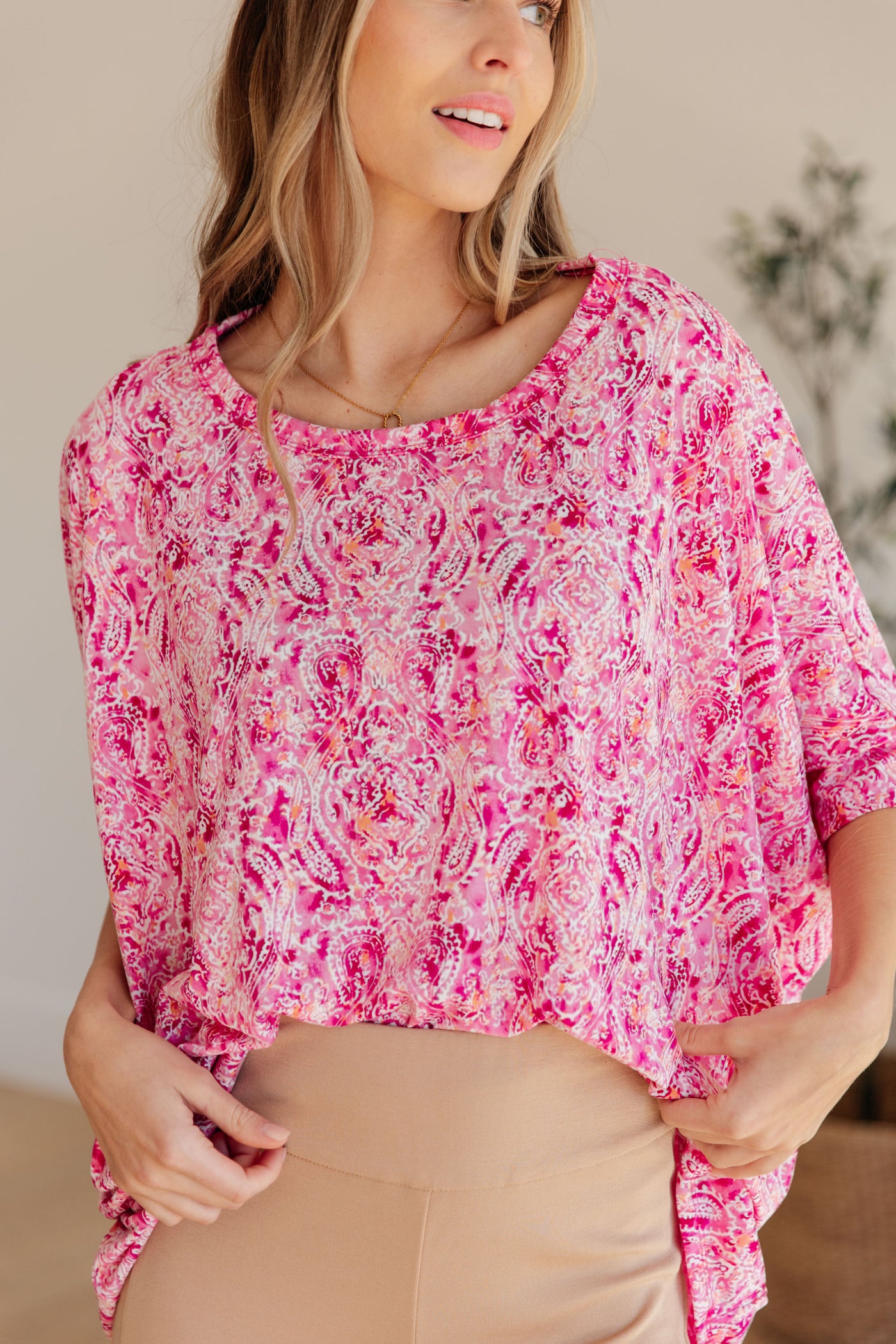 Essential Blouse in Fuchsia and White Paisley-Womens-Ave Shops-Market Street Nest, Fashionable Clothing, Shoes and Home Décor Located in Mabank, TX