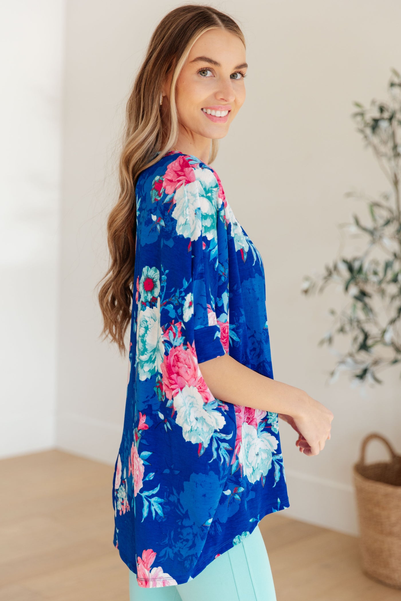 Essential Blouse in Royal and Pink Floral-Womens-Ave Shops-Market Street Nest, Fashionable Clothing, Shoes and Home Décor Located in Mabank, TX