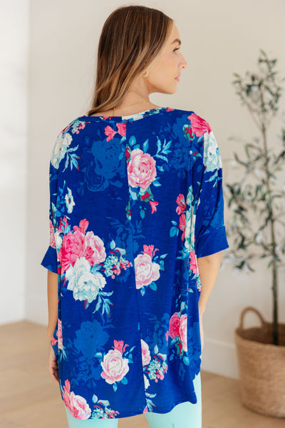 Essential Blouse in Royal and Pink Floral-Womens-Ave Shops-Market Street Nest, Fashionable Clothing, Shoes and Home Décor Located in Mabank, TX