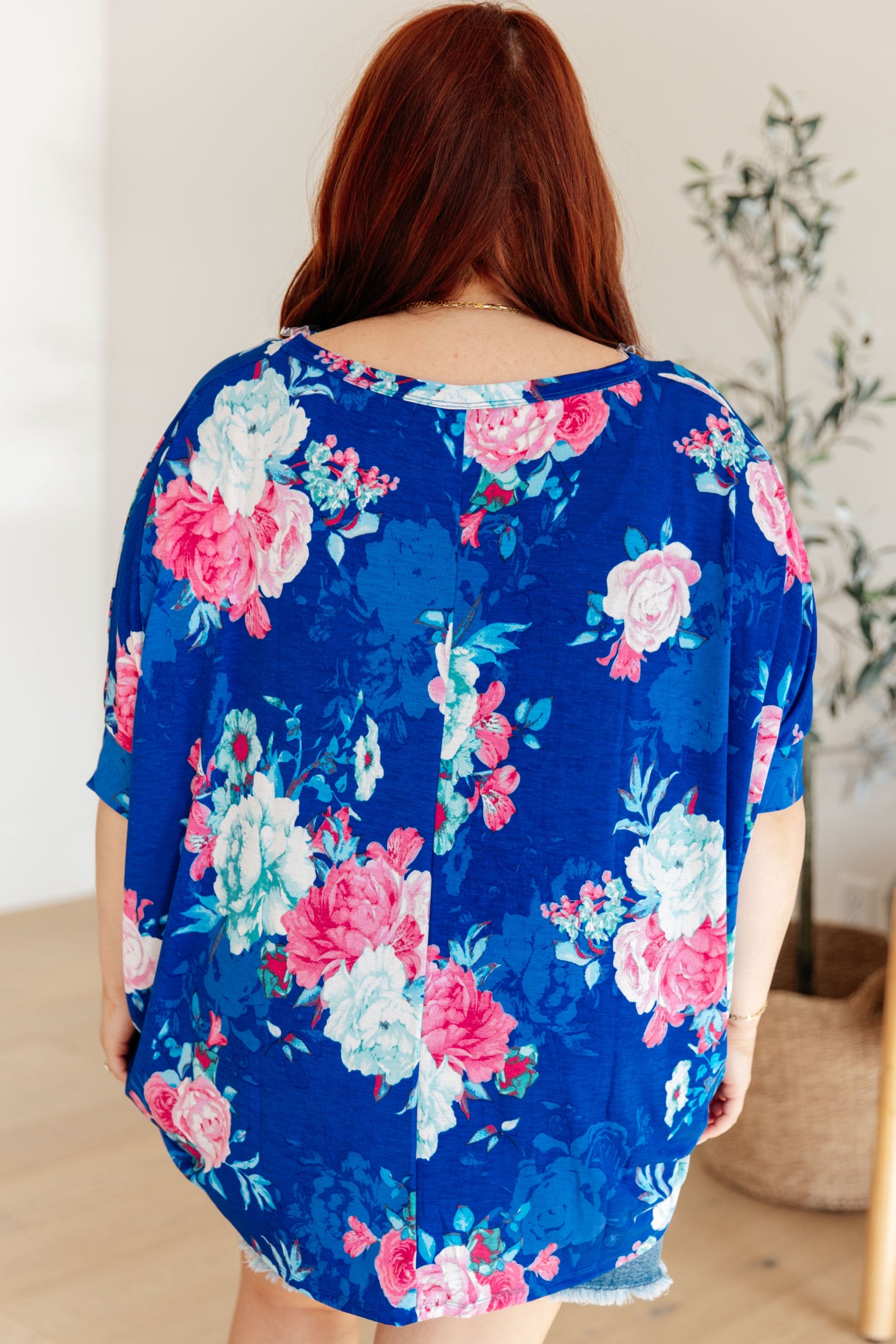 Essential Blouse in Royal and Pink Floral-Womens-Ave Shops-Market Street Nest, Fashionable Clothing, Shoes and Home Décor Located in Mabank, TX