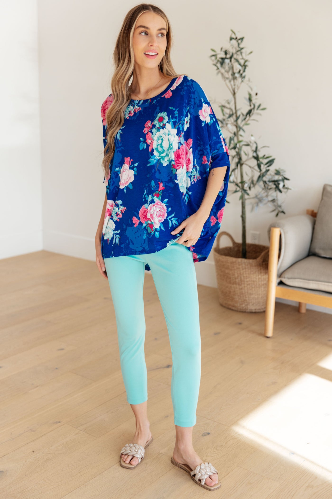 Essential Blouse in Royal and Pink Floral-Womens-Ave Shops-Market Street Nest, Fashionable Clothing, Shoes and Home Décor Located in Mabank, TX