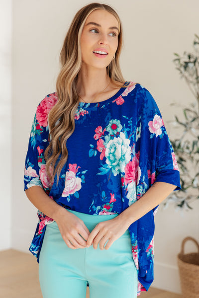 Essential Blouse in Royal and Pink Floral-Womens-Ave Shops-Market Street Nest, Fashionable Clothing, Shoes and Home Décor Located in Mabank, TX