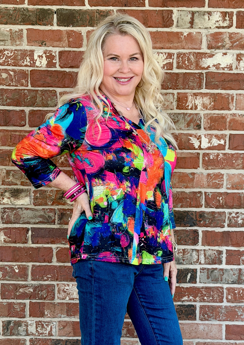 Ethyl Happy V Neck Top - Genie-08-Tops-ETHYL-Market Street Nest, Fashionable Clothing, Shoes and Home Décor Located in Mabank, TX