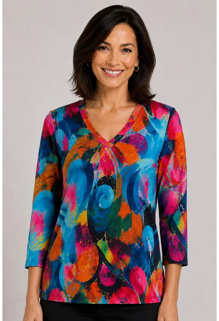 Ethyl Happy V Neck Top - Genie-08-Tops-ETHYL-Market Street Nest, Fashionable Clothing, Shoes and Home Décor Located in Mabank, TX
