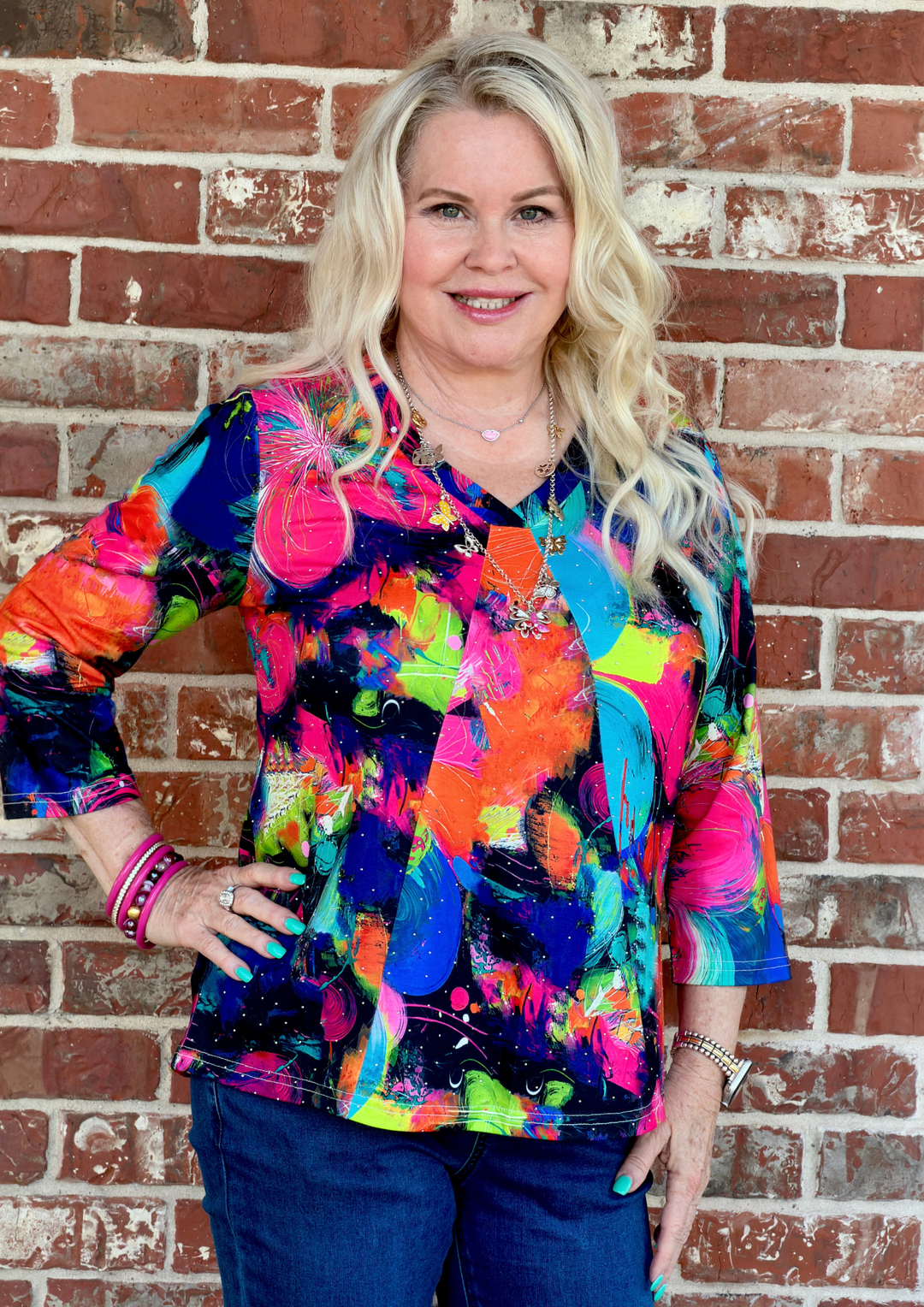 Ethyl Happy V Neck Top - Genie-08-Tops-ETHYL-Market Street Nest, Fashionable Clothing, Shoes and Home Décor Located in Mabank, TX