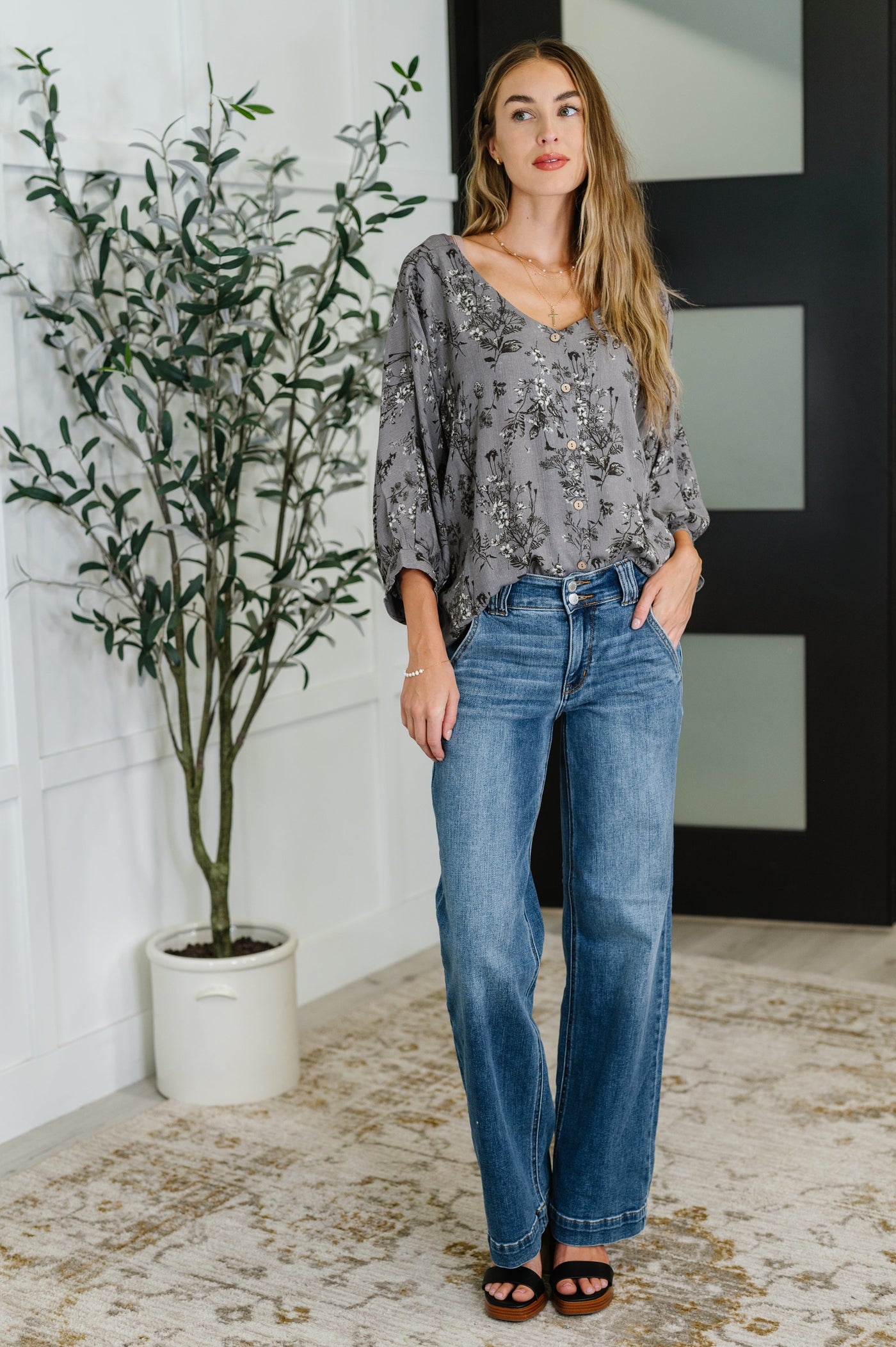 Falling in Deep Crinkle Woven Blouse Dune Grey-Womens-Ave Shops-Market Street Nest, Fashionable Clothing, Shoes and Home Décor Located in Mabank, TX