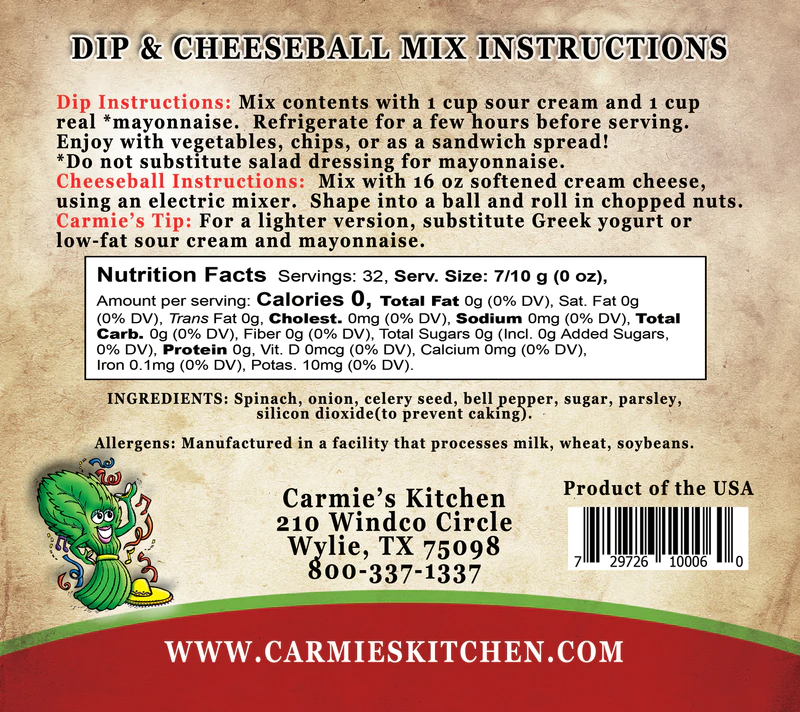 Fiesta Spinach Dip Mix-Carmie's Kitchen-Market Street Nest, Fashionable Clothing, Shoes and Home Décor Located in Mabank, TX