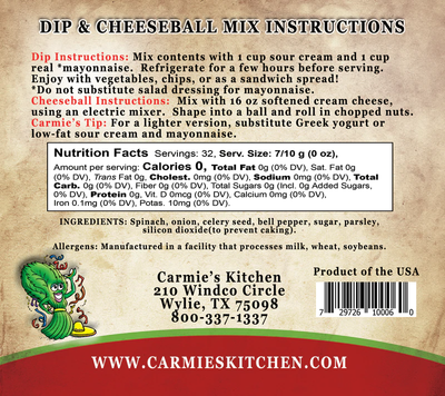 Fiesta Spinach Dip Mix-Carmie's Kitchen-Market Street Nest, Fashionable Clothing, Shoes and Home Décor Located in Mabank, TX